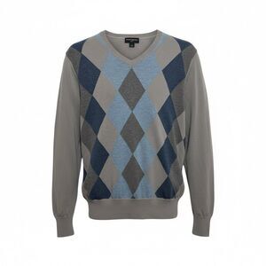 Banana Republic Men's V-Neck Argyle Sweater Sz Large Gray & Blue